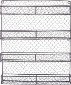 DII Z01445 - Organizador de alambre de pollo para pared de cocina, despensa, o armario, metal, 4 niveles para especias, rústico