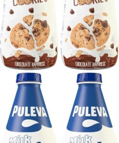 Puleva Milkshakes - Batido de Milk & Cookies, Bebida Láctea de Chocolate, Sabor a Galleta, Botella Familiar, Ideal para Desayunos y Meriendas, 1 Litro (Paquete de 4)