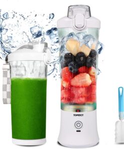 TOPESCT Licuadora Portátil de 600 ml, Mini Licuadora Recargable para Batidos y Batidos con Batería de 4000 mAh, 6 Cuchillas Ultra Afiladas para Viajes (blanca)