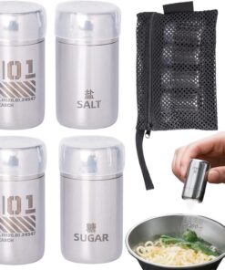 Envase de Especias para Camping Dosificador de Acero Inoxidable en Polvo | con Bolsa de Malla para Camping para Senderismo, Excursionismo, Jardín, Reuniones,