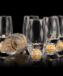 DUJUST 【Nuevo Diseño 2026 Vasos Shot Diamante (45 ml), Vasos de Cristal con Hojuelas de Oro 24K, Set de Vasos Shot Elegante, Sin BPA ni Plomo, Para Decoración y Colección – 6 Piezas