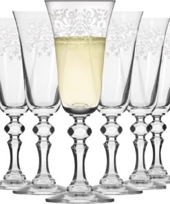 Krosno – Copas para Champán y Prosecco 165 ml – Juego de 6 unidades – Colección Krista Deco – Cristal sin Plomo – Diseño Clásico con Motivo Transparente