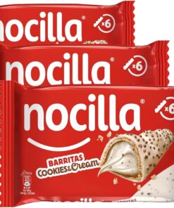 Nocilla, Barritas, Cookies&Cream, Con Crema de Leche y Avellanas y Trocitos de Galleta de Cacao, Sin Aceite de Palma - Pack de 6 Unidades- 129g (Paquete de 3)