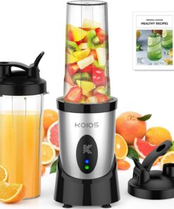 KOIOS Licuadora de batidos, licuadora personal de 900 W para batidos y batidos de cocina con 2 tazas de batidora portátil sin BPA de 22 onzas, mezclador de batidos de una sola porción para jugos,