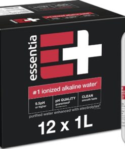 Essentia Water Embotellado, 99,9% puro, infundido con electrolitos para un sabor suave, pH 9,5 o superior, 12 botellas de 1 litro