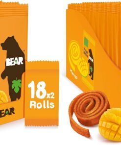 BEAR Rollitos de Fruta Sabor Mango - Ingredientes 100% Naturales - Snacks para Niños y Adultos - 18 bolsitas de 20g - 360g (Paquete de 2)