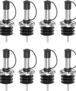 sourcing map Verter botellas de acero inoxidable, 12 boquillas de aceite de oliva con tapas de goma para polvo, vertedores de vino, boquillas de licor para vino, licor, café, vinagre (negro)