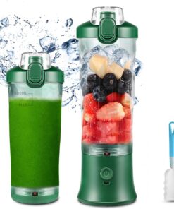 TOPESCT Licuadora Portátil de 600 ml, Mini Licuadora Recargable para Batidos y Batidos con Batería de 4000 mAh, 6 Cuchillas Ultra Afiladas para Viajes (verde negruzco)