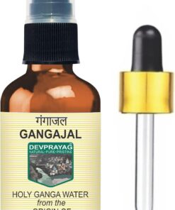 Devprayag Gangajal Agua Sagrada Ganga desde el origen o comienzo del río Ganga en Devprayag en botella de vidrio ámbar con spray y cuentagotas, 100 ml