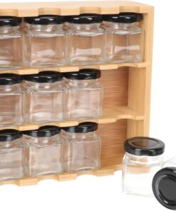 STOBAZA Especiero Organizador de Frascos de Condimentos, Soporte para Almacenar Condimentos, Estructura Multicapa, Madera y Vidrio, Gran Capacidad, para Tarros y Botellas de Especias,