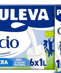 Puleva Calcio Leche Entera - Pack 6 x 1Lt | Leche entera enriquecida con calcio adicional y vitamina D. Cuida tus huesos. Pack 6 briks de 1 litro.