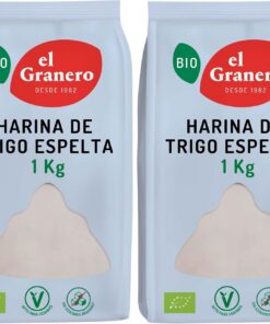 El Granero Integral - Harina de Trigo Espelta BIO - 1 KG - Rica en Fibra y Nutrientes - Mejora la Digestión - Harina de Bajo Índice Glucémico - Apta para Veganos (Paquete de 2)
