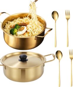 Juego de 2 ollas para ramen, olla de fideos coreanos de acero inoxidable para sopa, fideos, pasta, apta para lavavajillas, (7 pulgadas, 7.9 pulgadas)