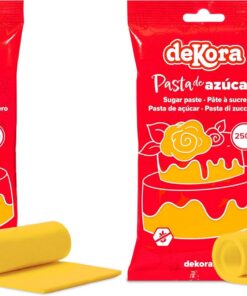 dekora - Pasta de Azúcar Fondant Amarillo Sun Drops para Tartas - Elástico y fácil de trabajar - Para cubrir y modelar - Sin gluten, Halal y Kosher - 250g (Paquete de 2)