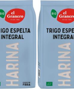 El Granero Integral - Harina Ecológica de Trigo Espelta Integral de 1 kg - Sin Azúcar Añadido - Alto Contenido en Carbohidratos y Fitonutrientes - Indicada para Elaborar Galletas o Pan (Paquete de 2)