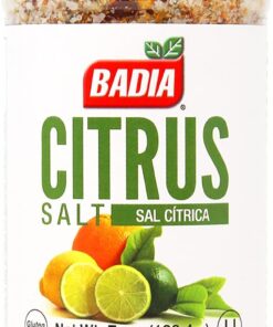 Badia Sal de cítricos, 200 ml, mezcla picante de sal marina con limón y naranja, perfecta para mariscos, verduras a la parrilla, aves y cócteles