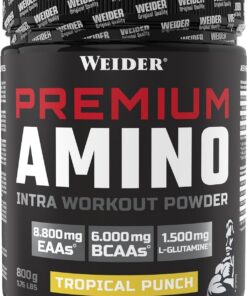 Weider Premium Amino, 800g, Tropical | Bebida Intra-Entrenamiento, EAAs, Carbohidratos y Electrolitos, Complejo de Aminoácidos con L-Glutamina