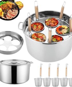Cocedor de Pasta de Acero Inoxidable con divisores y colador de Color, cocedor de Pasta de 4 Orificios, Adecuado para cocinas y comedores, cocinar Pasta y Fideos.
