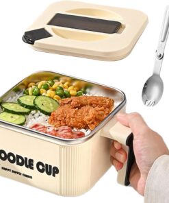 Tazón De Fideos Instantáneos Rápido Impermeable Con Cuchara De Mango | Cuenco Grande Para Fideos Y Pasta Para Microondas Para Cocinar Sopa Para Adultos Y Adolescentes En Cocina Dormitorio