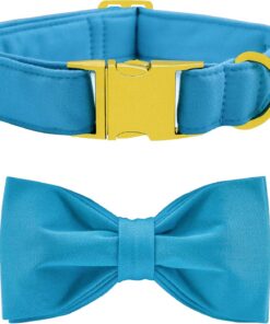 Maca Bates - Collar y correa para perro ajustable azul y gris con lazo y correa de algodón suave con hebilla de metal dorado reforzada, el regalo más lindo para niño pequeño o gato