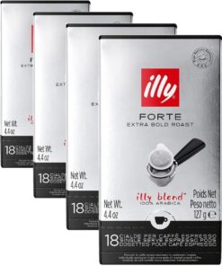 illy, Café en Cápsulas E.S.E Monodosis Tostado FORTE, 100% Arábica con un Intenso Aroma a Pan Tostado y un Sabor Final a Chocolate Negro, Sabor Fuerte, 1 Paquete de 72 Cápsulas Compostables
