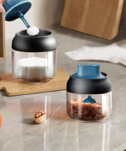 Tarros de especias con tapas de cuchara, juegos de recipientes de café con sal y azúcar, recipientes de condimentos de vidrio, caja para encimera de cocina que mantiene sales, pimienta, barbacoa
