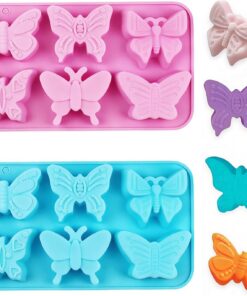 YXHZVON 2 moldes de silicona con forma de mariposa para chocolate | Moldes de silicona 3D con 6 agujeros, flexibles y antiadherentes, para chocolate, dulces, cubitos de hielo, gelatina, pudín