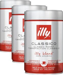 illy Café, café molido Classico, tostado medio, granos de café 100% arábico, 250 g (Paquete de 3)