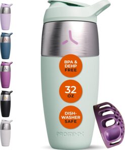 Promixx Pursuit botella mezcladora de proteínas de acero inoxidable de una sola pared, batidos súper suaves, 950 ml, Verde Hierba Marina