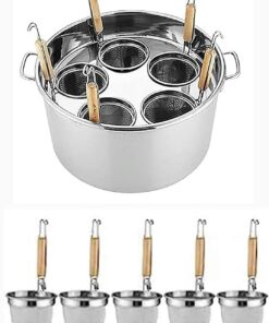 Juego de Olla para cocinar Fideos y Pasta de Acero Inoxidable Comercial: Olla Multifuncional con divisores y coladores de Colores para una cocción, diseño de 5 Orificios.