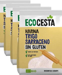 Ecocesta - Harina Ecológica de Trigo Sarraceno- 500 g - Ayuda a Mejorar el Tránsito Intestinal - Propiedades Antioxidantes - Indicada para Elaborar Galletas, Papillas o Pan (Paquete de 4)