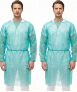 KMINA Batas Desechables Sanitarias (20 unidades), Polipropileno 20 g/m2, Talla Estándar 115x127 cm, Puños Elásticos y Cierre con Cintas (Paquete de 2)