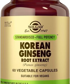 Solgar | Ginseng Coreano Extracto de Raíz | 60 Cápsulas vegetales | Estandarizado, potencia completa (SFP), sin OMG, vegano, sin gluten, sin lácteos, Kosher, 60 porciones