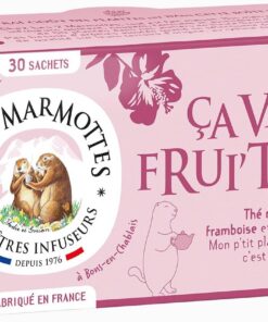 Les 2 Marmottes Té Ça va Frui'té – Té negro orgánico frambuesa e hibisco – Energizante y estimulante – Por la mañana – 30 bolsitas por caja – Made in France – 60 g