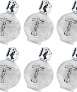 Paquete de 6 botellas de agua de cristal de cristal de 15 ml, redondas, plateadas, para ceremonias religiosas y botellas de almacenamiento de agua para ceremonias de aceite esencial