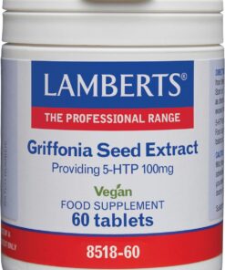 Lamberts Griffonia 5HTP 100 mg | 60 Tabletas | Apto para Veganos | Sin Gluten | Sin OGM | Extracto Semillas Griffonia simplicifolia 11:1 | Libre de Peak X | Calidad Farmacéutica GMP