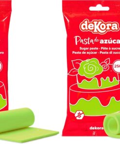 dekora - Pasta de Azúcar Fondant Verde Primavera para Tartas - Elástico y fácil de trabajar - Para cubrir y modelar - Sin gluten, Halal y Kosher - 250g (Paquete de 2)