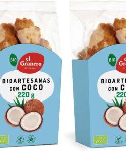 El Granero Integral - Galletas Artesanas con Coco BIO - 220 g - Alto Contenido en Fibra y Nutrientes Esenciales - Propiedades Energéticas - Bajo Índice Glucémico - Aptas para Veganos (Paquete de 2)