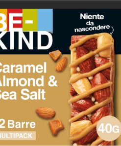 Be-Kind Barrita Proteínas Frutos Secos Chocolate Negro y Sal Marina 12x40g | Barrita nutritiva con almendras y chocolate negro -- snack proteico natural perfecto para el deporte y picar entre horas