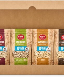 Set Premium de Frutos Secos Tostados Sin Sal Añadida – Cacahuetes, Pistachos, Anacardos y Almendras – Snack Saludable Alto en Proteína y Fibra – Caja Surtida de 4 Bolsas de 120 gr