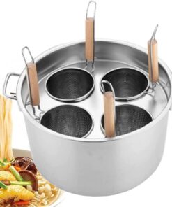 Juego de Insertos para Olla de Pasta, Cubo Multifuncional para hervir Fideos con Divisor y colador, Juego de Olla de Pasta de Acero Inoxidable para Pasta, Fideos y Verduras de 4 Agujeros.
