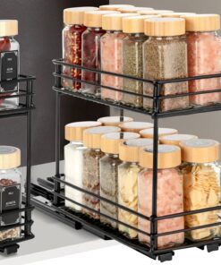VINATO Especieros Para Cocina, Organizador Deslizante de Especias de 2 Niveles, Estante para Especias con Guías, Organizador de Cocina para Armario (26x11x22,5 cm)