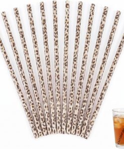 12 Pajitas Reutilizables con Estampado de Leopardo Blanco (23cm), Pajitas de Plástico PP Resistentes para Vasos, Batidos y Cócteles, Pajitas de Colores para Fiestas y Uso Diario
