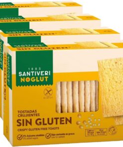 SANTIVERI - Tostadas Sin Gluten Noglut - Pan Sin Gluten Crujiente de Maíz y Arroz - Tostadas Ligeras - 0% Azúcares Añadidos, Bajo contenido en Grasas - Vegano - 100g (Paquete de 4)