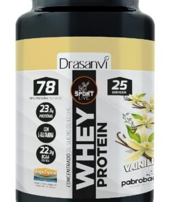 SPORT LIVE Concentrado de proteinas de suero de leche | Whey Protein en polvo con L-Glutamina y L-Leucina | Ayuda a aumentar tu masa muscular | Mejora tus batidos |Vainilla | 750 GR | Con L-Glutamina y L-Leucina para Ayudar a Aumentar tu Masa Muscular, Facil de Mezclar en Batidos, Sport Live Drasanvi