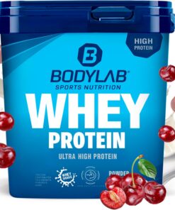 Bodylab24 Whey Protein Powder Cereza-Yogur 1kg, polvo rico en proteína para músculos más fuertes, la proteína de suero puede promover la construcción de músculo, con 80% de proteína, sin aspartamo