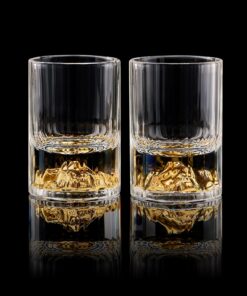 DUJUST Vasos de Licor Montaña Dorada (45ml),Set de Vasos de Cristal Decorados con Montaña de Oro de 24K,sin BPA ni Plomo,Perfecto para Decoración y Colección,Opciones de Regalo 2pcs