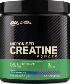 Optimum Nutrition Creatina Monohidrato Micronizada en Polvo, 247.5g | Blue Raspberry, 55 Porciones, Suplemento para Favorece la Fuerza y la Potencia Muscular, Pre y Post-Entrenamiento