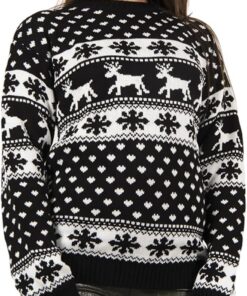 Suéter de Navidad para mujer, suéter de punto con diseño de reno, manga larga, cuello redondo, novedoso suéter de Navidad de Rudolph, suéter divertido de Navidad