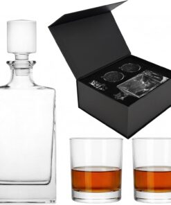 Glasmark Krosno 1992 Decantador con Vasos 3 piezas para Whisky y Licores - Decantador de Vidrio 850 ml y 2 Vasos 320 ml - en Caja de Regalo Negra - Diseño Clásico y Limpio